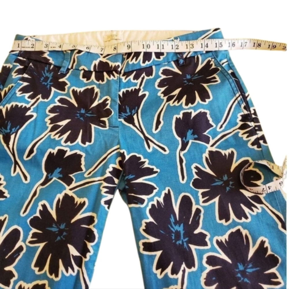 J. Crew Floral Print Stretch‎ Cropped Pants Blue Black Casual Career Trousers 2 - Picture 7 of 11